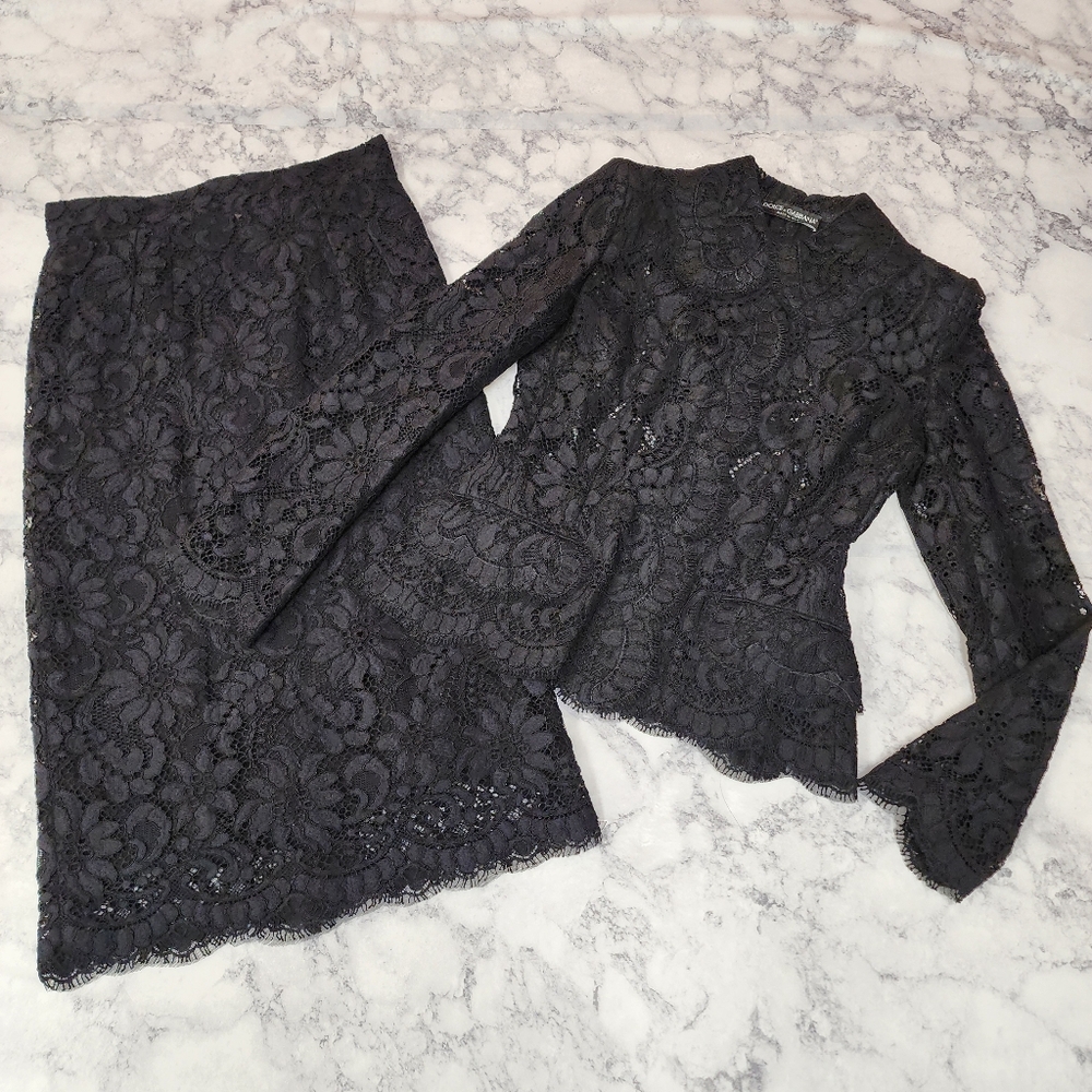 Dolce Gabbana Lace Jacket Skirt Set